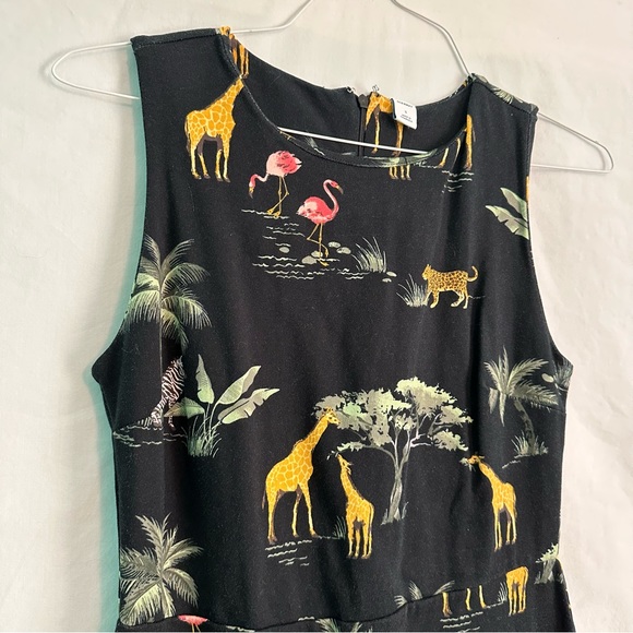 Old Navy size S black fitted dress with safari animal print - Picture 2 of 8